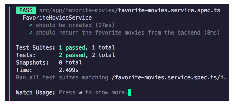 Image of the tests passing