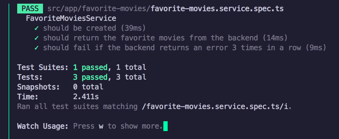 Image of the tests passing