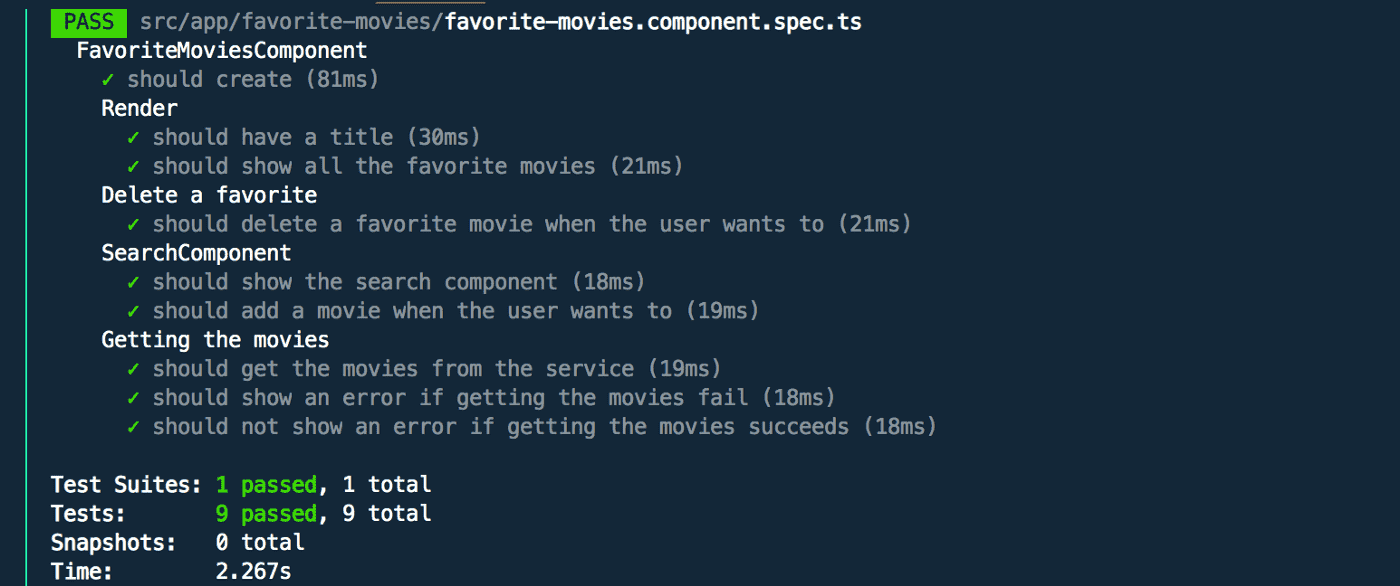 Image of the tests passing